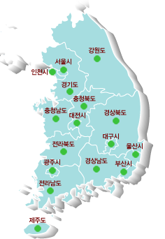 대한민국 지도. 정수장 선택가능